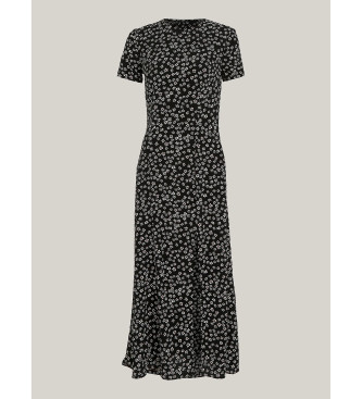 Tommy Jeans Sukienka midi z mikro kwiatowym nadrukiem, czarna