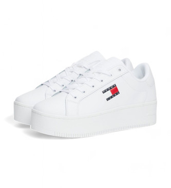 Tommy Jeans Witte leren plateauschoenen