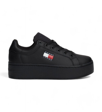 Tommy Jeans Schwarze Plateau-Turnschuhe aus Leder