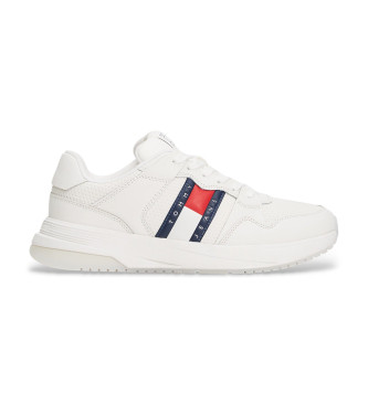 Tommy Jeans Leder-Sneakers mit fein gezackter Sohle wei