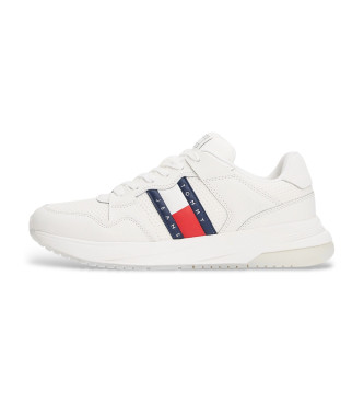 Tommy Jeans Leder-Sneakers mit fein gezackter Sohle wei