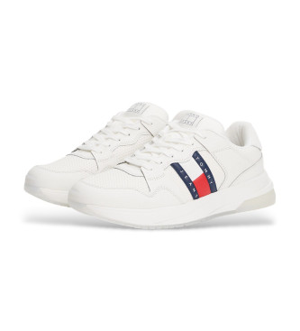 Tommy Jeans Leder-Sneakers mit fein gezackter Sohle wei