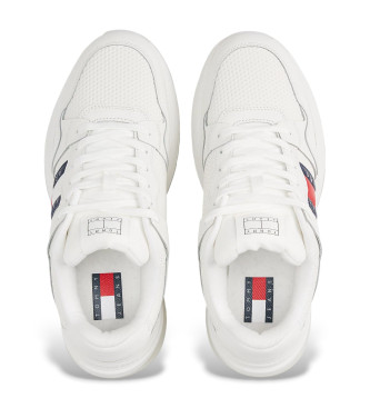 Tommy Jeans Leder-Sneakers mit fein gezackter Sohle wei