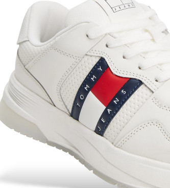 Tommy Jeans Leder-Sneakers mit fein gezackter Sohle wei