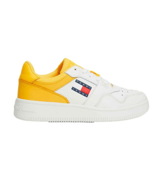 Tommy Jeans Essential Retro Leather Sneakers white, yellow