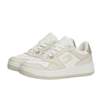 Tommy Jeans Retro Basket Tonal Logo beige leather trainers