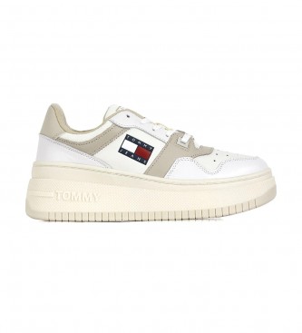 Tommy Jeans Retro leather trainers with beige, white platform -Height wedge 6cm