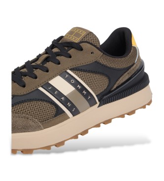 Tommy Jeans Grnlich braune Turnschuhe aus technischem Leder