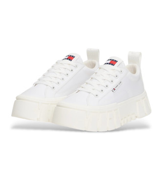 Tommy Jeans White platform trainers with serrated sole