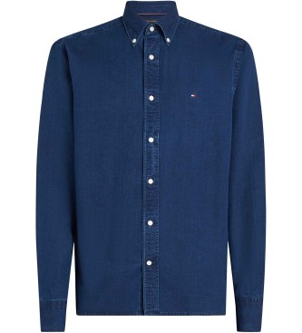 Tommy Hilfiger Blauw chambray overhemd met normale pasvorm