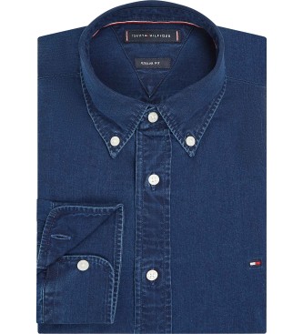 Tommy Hilfiger Blauw chambray overhemd met normale pasvorm
