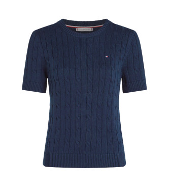 Tommy Hilfiger Maglione a trecce blu navy a maniche corte