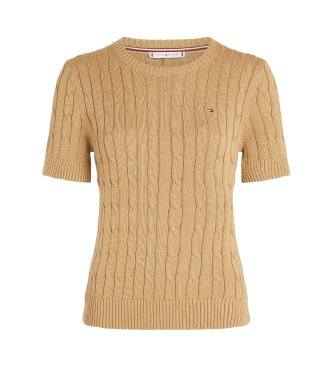 Tommy Hilfiger Pull tress en tricot  manches courtes marron