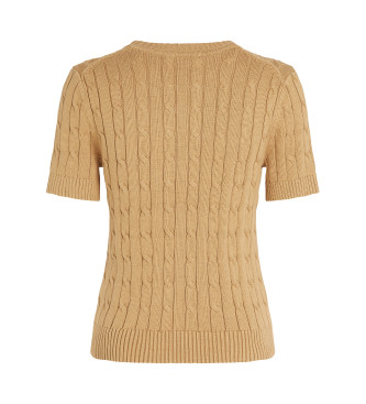 Tommy Hilfiger Braided knitted jumper with short brown sleeves