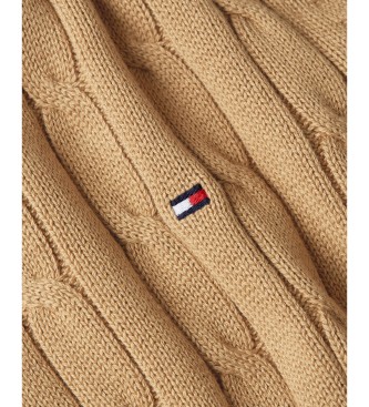 Tommy Hilfiger Fltad stickad trja med korta bruna rmar