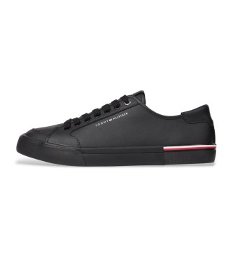 Tommy Hilfiger Usnjene športne copate z vtisnjenim logotipom črne barve
