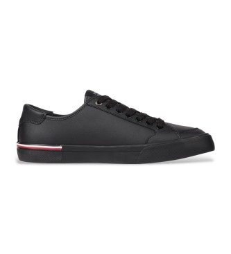 Tommy Hilfiger Usnjene športne copate z vtisnjenim logotipom črne barve