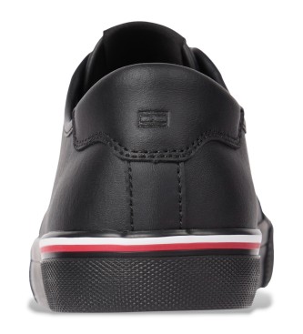 Tommy Hilfiger Usnjene športne copate z vtisnjenim logotipom črne barve