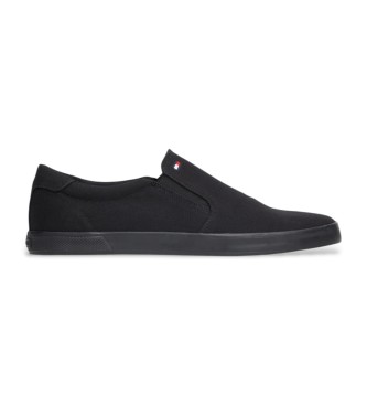 Tommy Hilfiger Czarne sznurowane buty z wytłoczonym logo