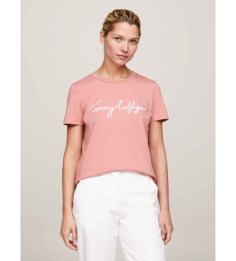 Tommy Hilfiger T-shirt met ronde hals en roze logo