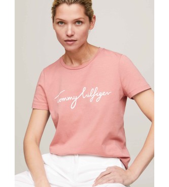 Tommy Hilfiger T-shirt met ronde hals en roze logo