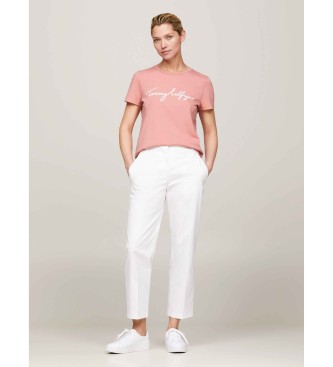 Tommy Hilfiger T-shirt met ronde hals en roze logo