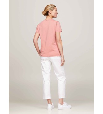 Tommy Hilfiger T-shirt met ronde hals en roze logo