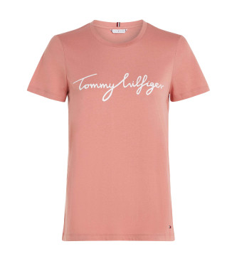 Tommy Hilfiger T-shirt met ronde hals en roze logo