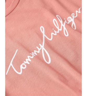 Tommy Hilfiger T-shirt met ronde hals en roze logo