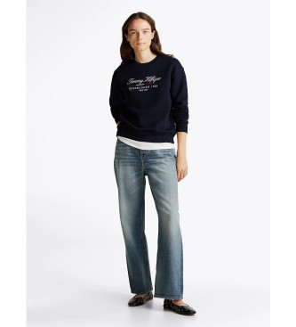 Tommy Hilfiger Sweatshirt med rund hals och Script-logotyp i marinbl frg