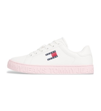 Tommy Hilfiger Usnjene športne copate s kontrastnim reliefnim logotipom v beli barvi