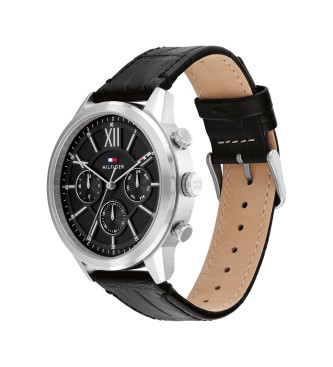 Tommy Hilfiger Montre analogique avec bracelet en cuir Acier noir