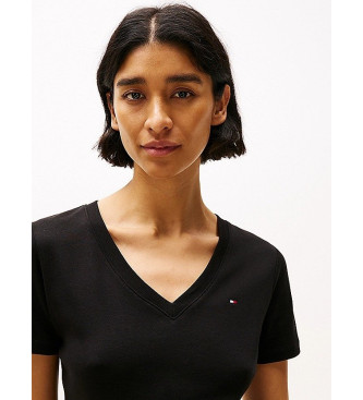 Tommy Hilfiger Camiseta slim de cuello de pico negro