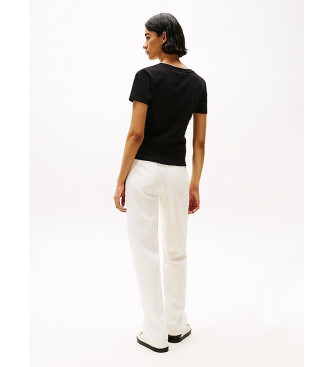 Tommy Hilfiger Camiseta slim de cuello de pico negro