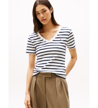 Tommy Hilfiger T-shirt de manga curta com decote em V branco, azul marinho