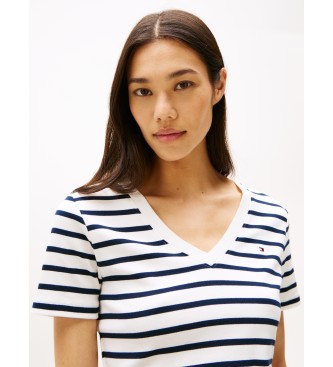 Tommy Hilfiger T-shirt de manga curta com decote em V branco, azul marinho