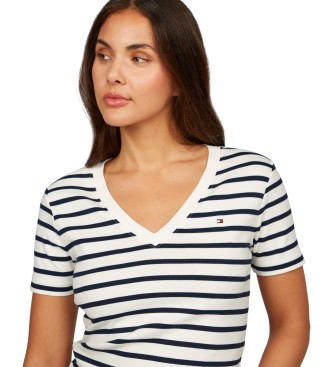 Tommy Hilfiger T-shirt de manga curta com decote em V branco, azul marinho