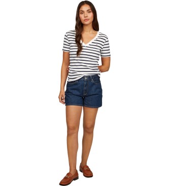 Tommy Hilfiger T-shirt bianca e blu navy a maniche corte con scollo a V