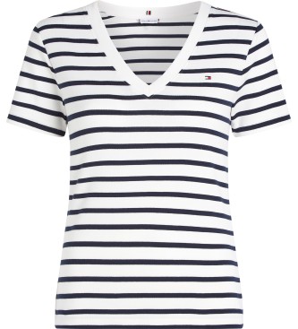 Tommy Hilfiger T-shirt de manga curta com decote em V branco, azul marinho