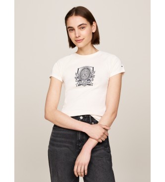 Tommy Hilfiger Wit T-shirt met raglanmouwen en slanke pasvorm