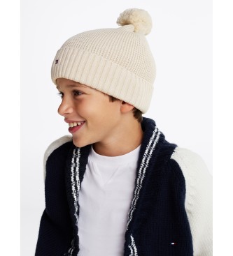 Tommy Hilfiger Essential beanie with pompom and logo white