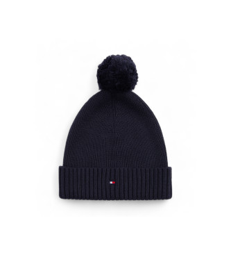 Tommy Hilfiger Essential Hat med pom-pom och marinbl logotyp  