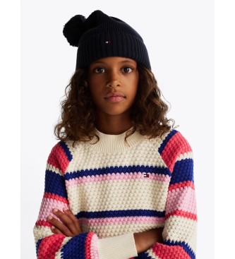 Tommy Hilfiger Essential Hat med pompon og navy-logo  