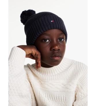 Tommy Hilfiger Essential Hat med pompon og navy-logo  