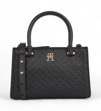 Tommy Hilfiger Schwarze Tragetasche mit TH-Monogrammen in Flachrelief