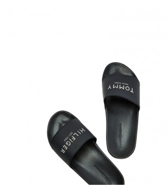 Tommy Hilfiger Pool-Flip-Flops mit navyfarbenen Glitzerlogos