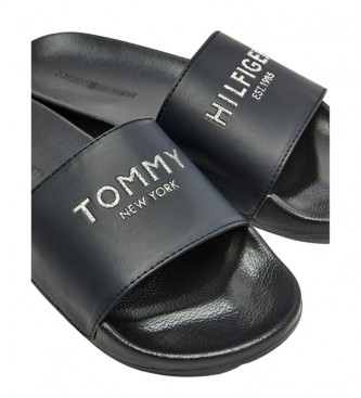 Tommy Hilfiger Pool-Flip-Flops mit navyfarbenen Glitzerlogos