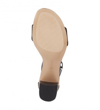 Tommy Hilfiger Th Hardware Sandálias de couro preto de calcanhar médio -Altura: 6cm