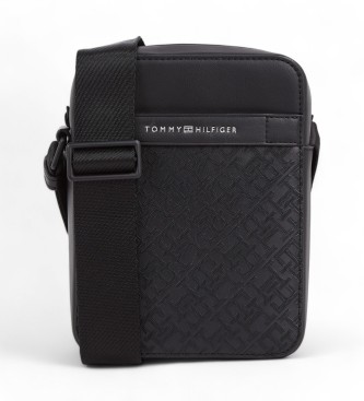 Tommy Hilfiger Teksturirana messenger torba z monogramom črna