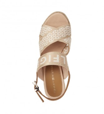 Tommy Hilfiger beige high heeled fabric sandals - heel height 10.5cm 